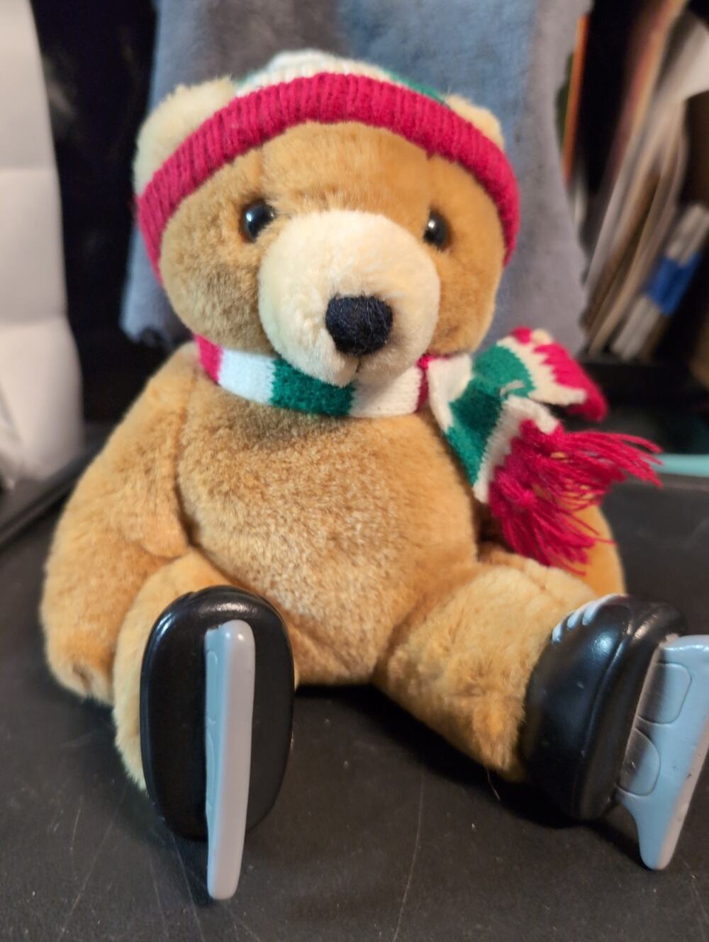 Vintage 1986 Dakin Kerplunk Holiday Ice Skating Bear Plush 9" w/ Hat & Scarf